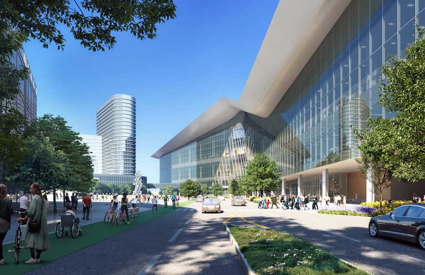A speculative rendering for a new Dallas convention center, showing a possible entrance...