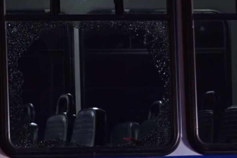 The middle window on the driver's side of a Southwest Airlines employee shuttle bus was hit...