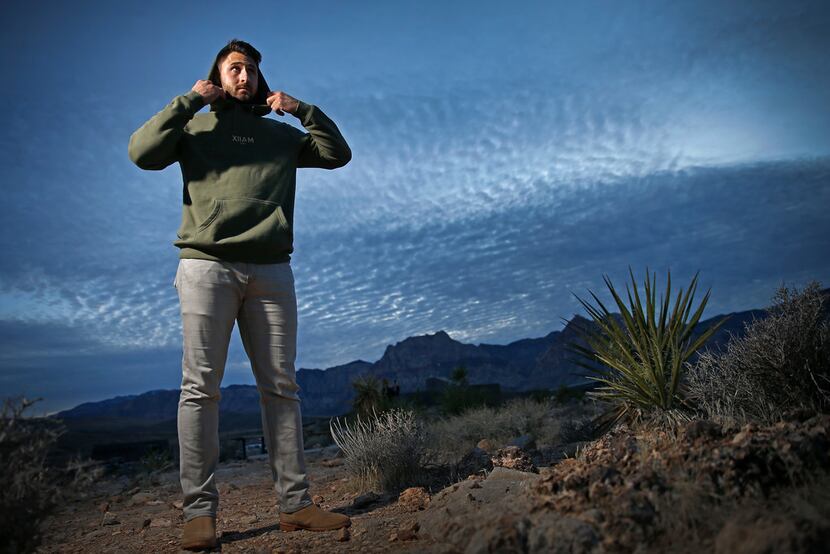 Texas Rangers first baseman Joey Gallo poses for a photograph at Red Rock Canyon in Las...