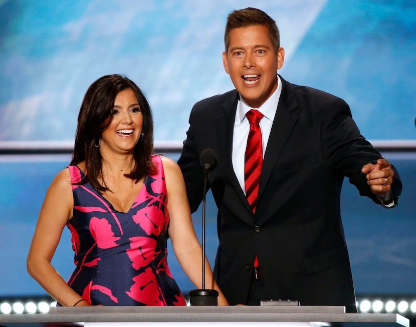 U.S. Representative Sean Duffy and wife Rachel Campos Duffy speak during the first day of...