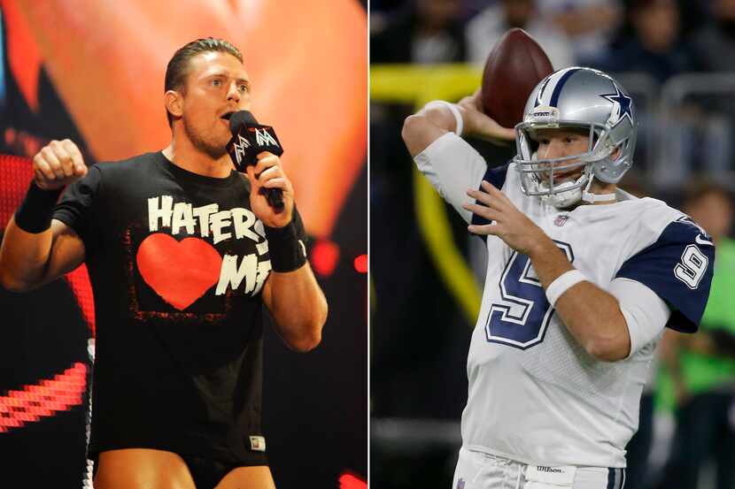 LEFT: WWE Superstar The Miz (Photo by Kris Connor/Getty Images for WWE)/RIGHT: Tony Romo...