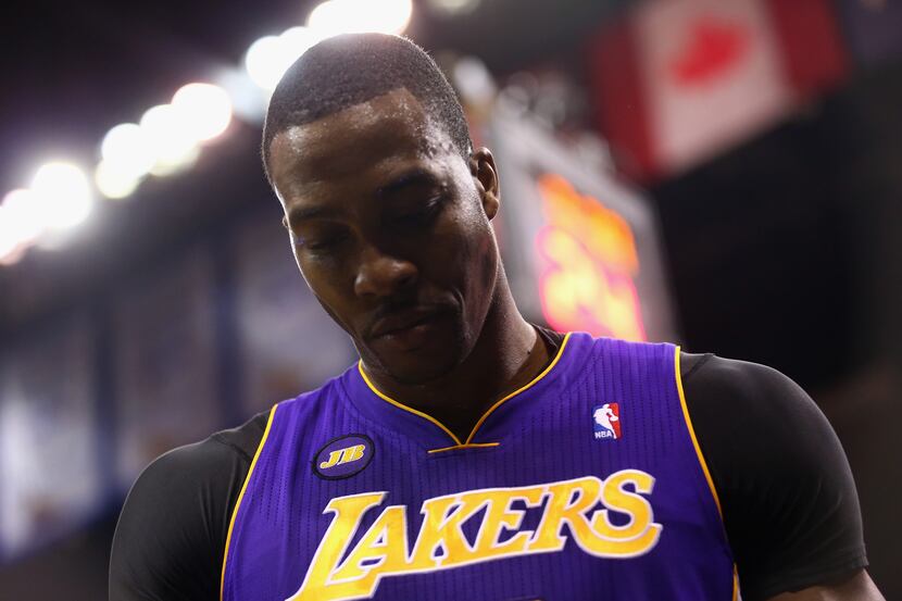 SAN ANTONIO, TX - APRIL 21:  Dwight Howard #12 of the Los Angeles Lakers during Game One of...