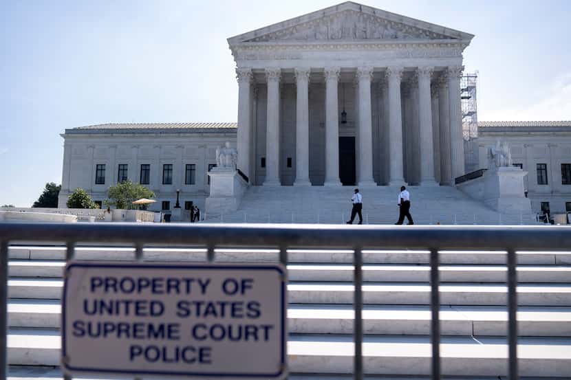 Barricades are set up in front of the Supreme Court building on Friday, June 28, 2024, in...