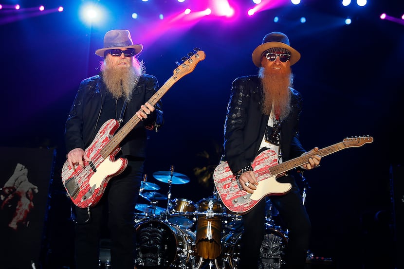 ZZ Top bassist Dusty Hill, left, and guitarist Billy Gibbons perform on the Palomino Stage...