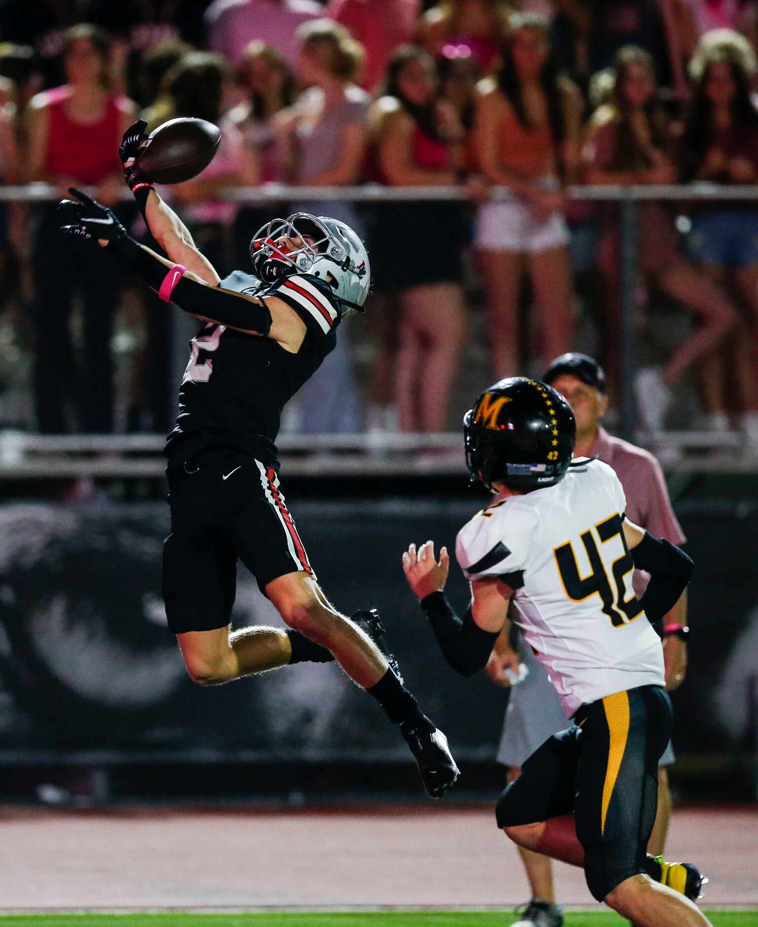 Lovejoy junior wide receiver Jaxson Lavender (2) is unable to catch a pass for a touchdown...