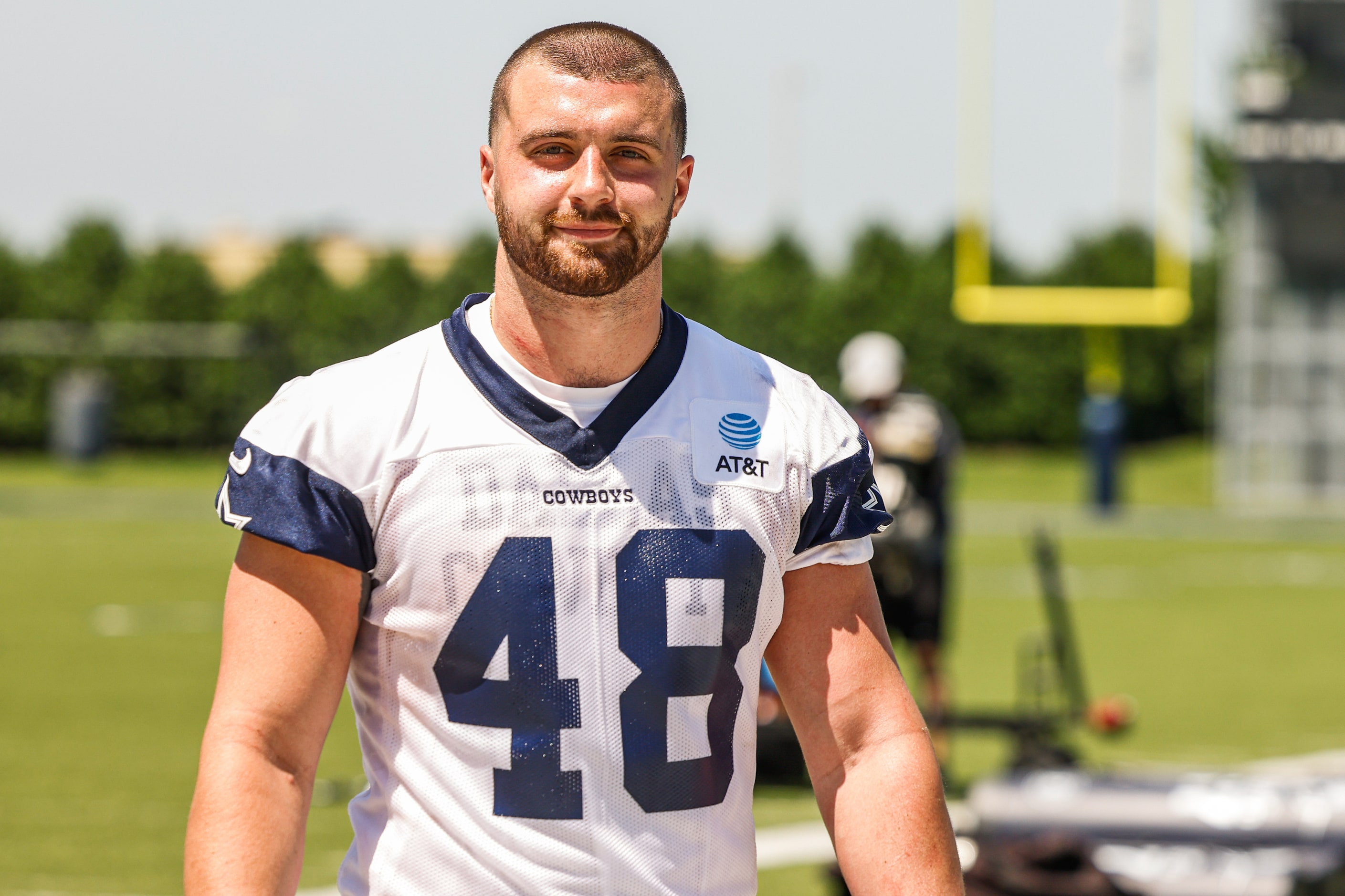 Dallas Cowboys tight end (48) Jake Ferguson as he leaves the field after a Cowboys rookie...