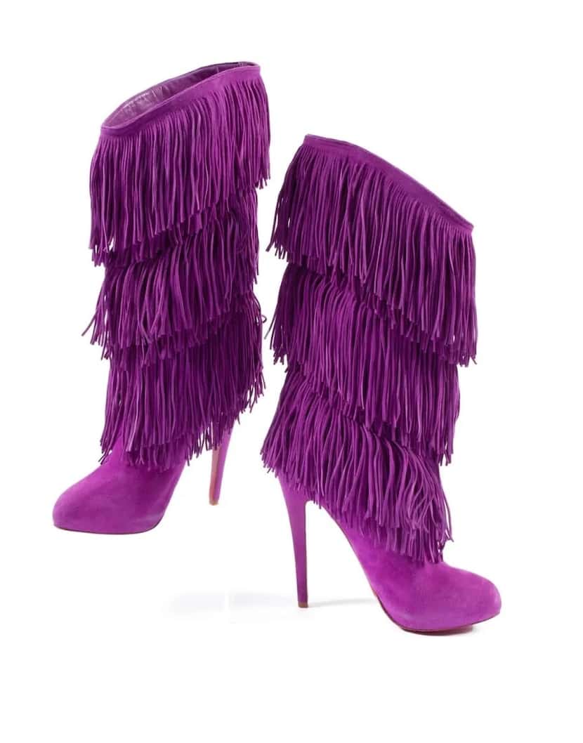 Christian Louboutin purple suede Forever Tina Fringe mid-calf boots. European size 38.5 in...