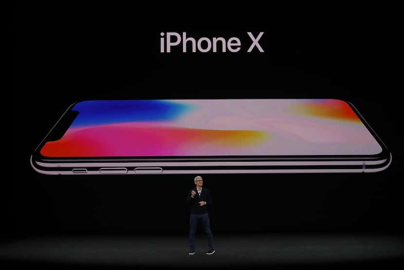 Apple CEO Tim Cook announces the new iPhone X during an Apple special event at the Steve...