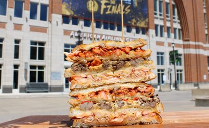 Shouldn't we see the inside of that Surf N Turf Grilled Cheese Tower, a $50 sandwich? Yes,...