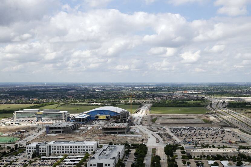 Construction continues Frisco multi-use event center at The Star, the new Dallas Cowboys...