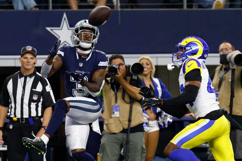 Dallas Cowboys wide receiver Brandin Cooks (3) catches a pass for a touchdown ahead of Los...