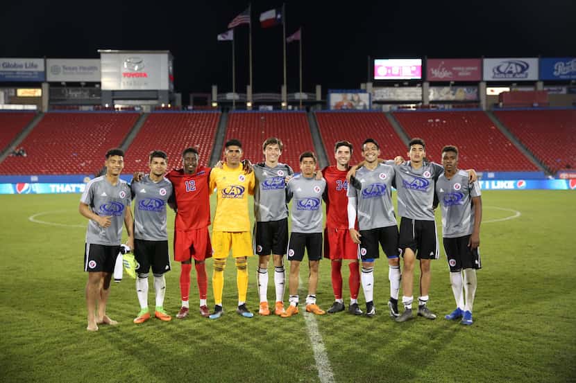 Some of the FC Dallas Academy products pose for a photo together after North Texas SC played...