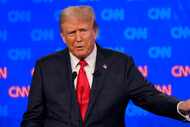 Republican presidential candidate former President Donald Trump speaks during a presidential...