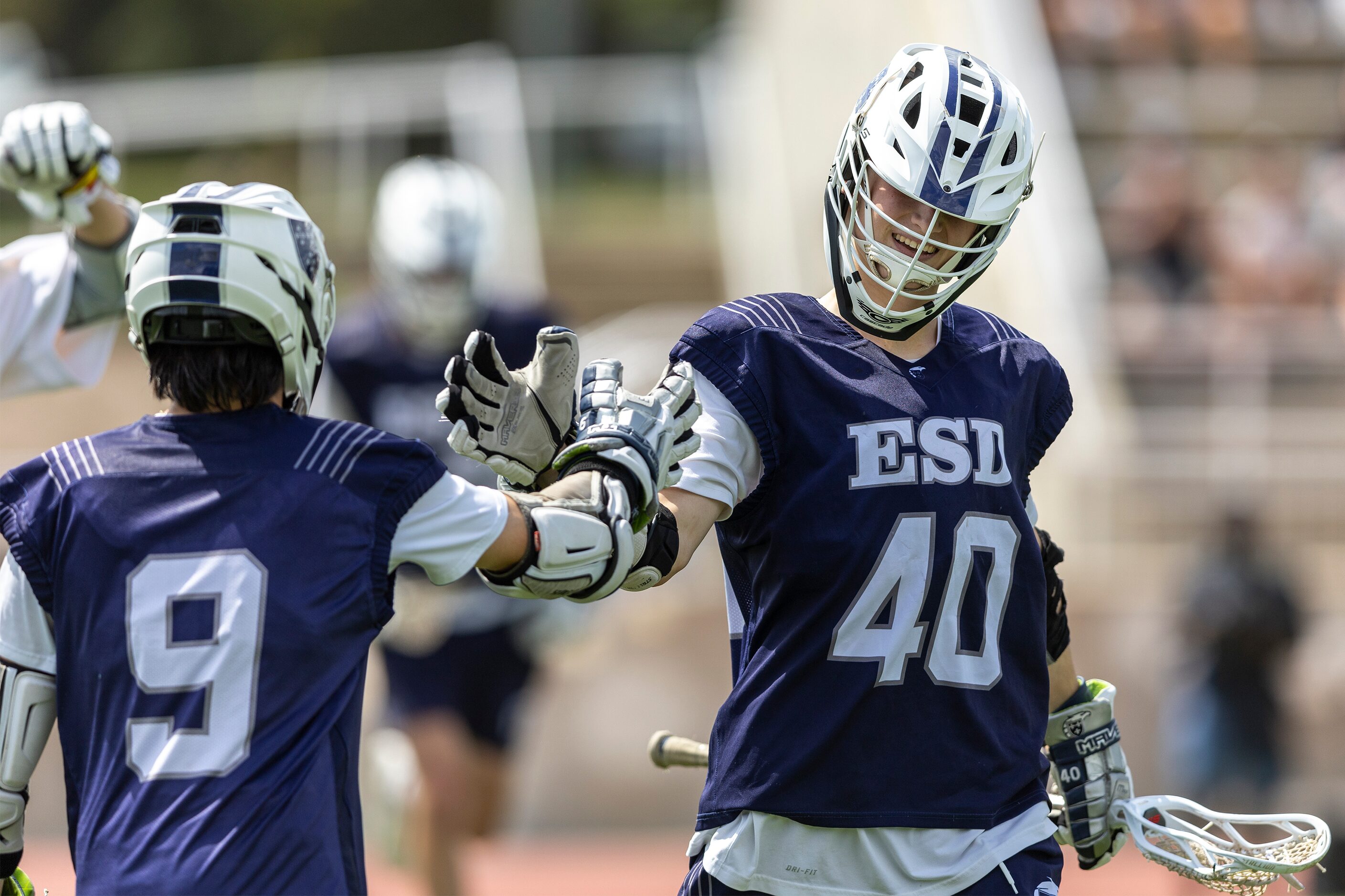 Episcopal School of Dallas’ Cooper Raney (40) celebrates his hit trick goal against St....