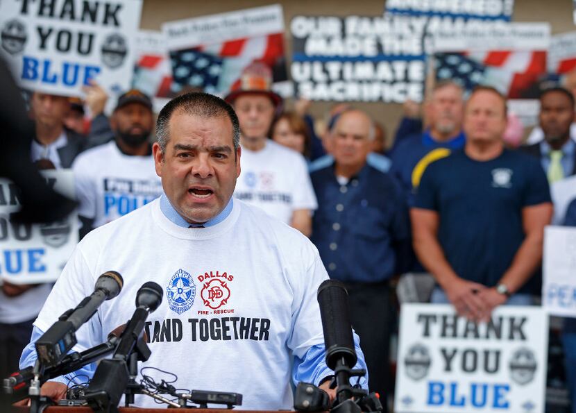 In front of Dallas City Hall on April 26, Sgt. Mike Mata, president of Dallas Police...
