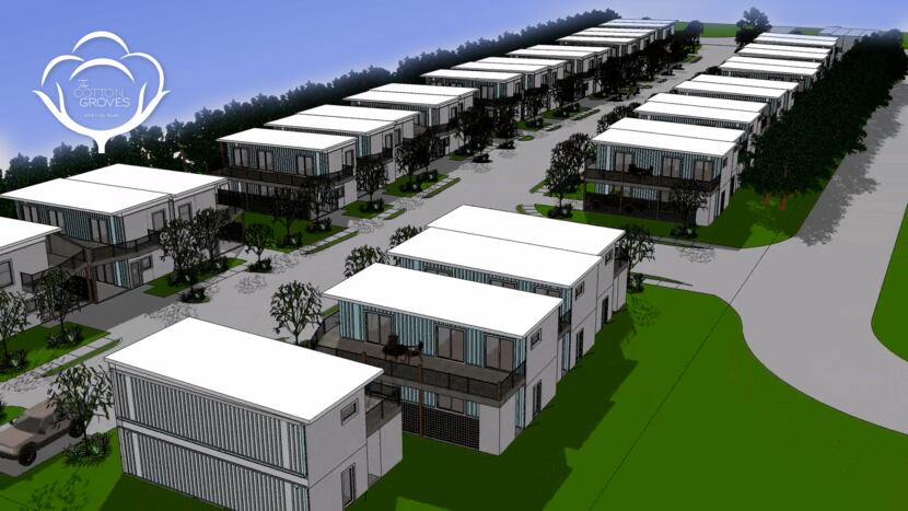 This architectural rendering shows what The Cotton Groves will look like. The 35-unit...