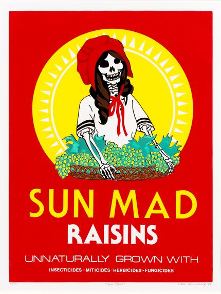 A 1982 poster by Ester Hernández replicates a box of Sun Maid raisins, with the woman...
