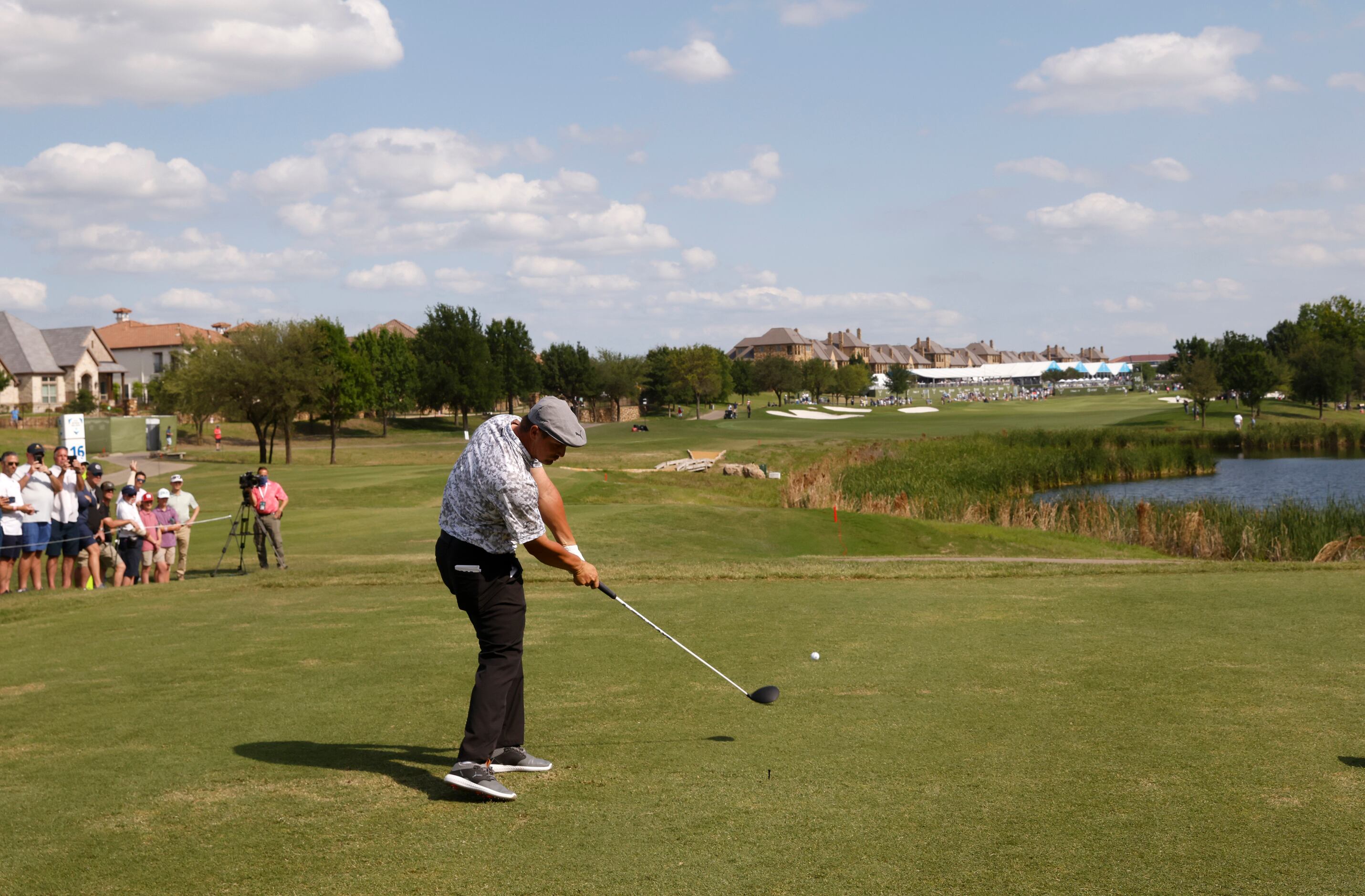 Bryson DeChambeau tees off on the 16th hole during round 2 of the AT&T Byron Nelson  at TPC...