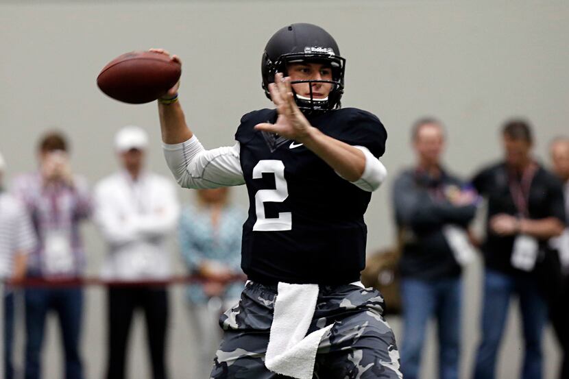 Former Texas A&M QB Johnny Manziel worked out for NFL teams on March 27, 2014.  He threw...