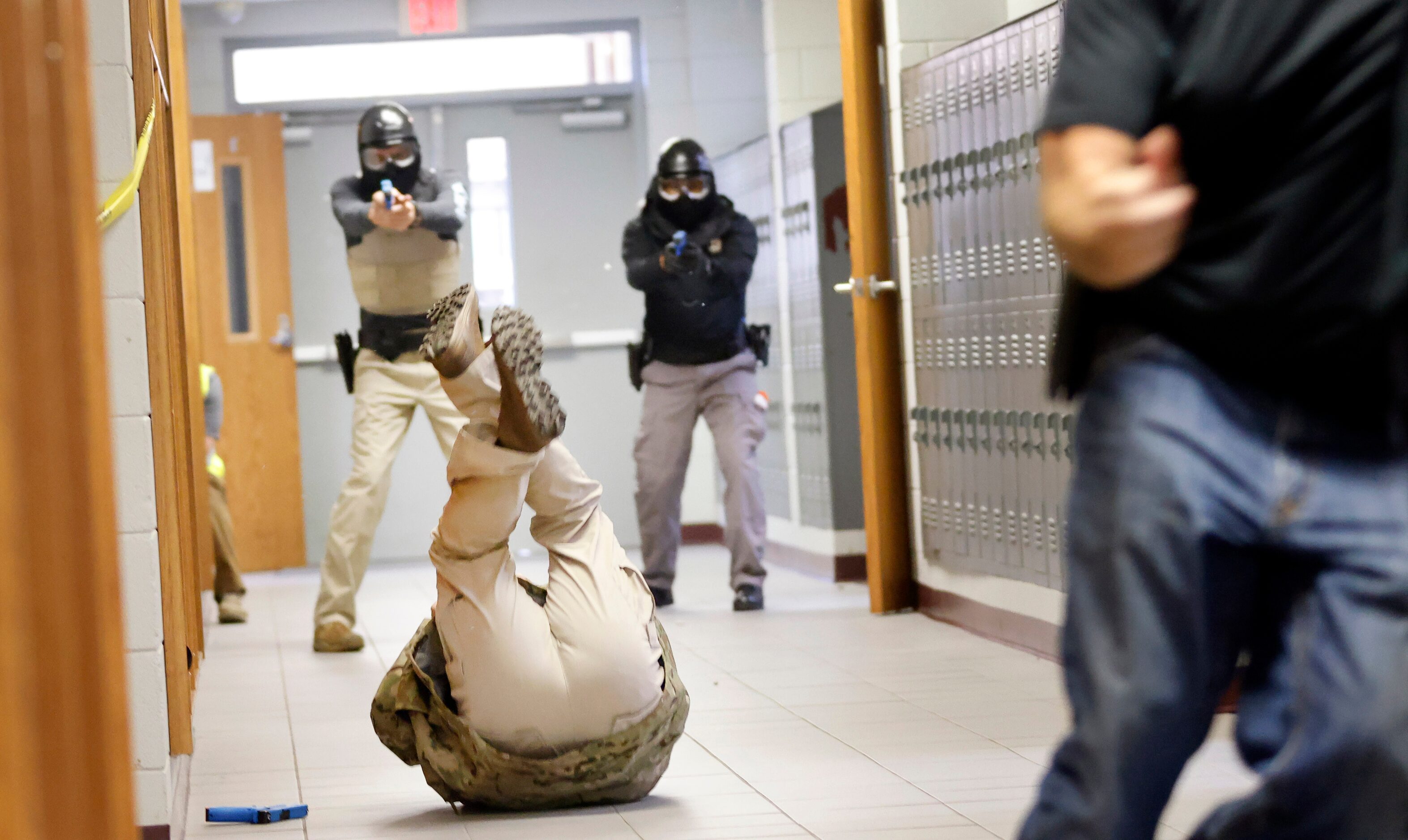 Advanced Law Enforcement Rapid Response Training instructor Troy Dupuy, acting as an active...