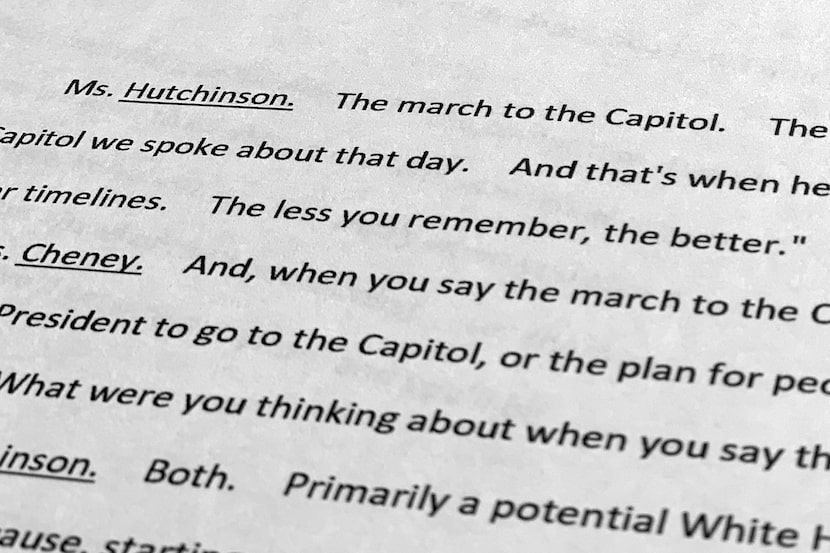 A page from an interview with Cassidy Hutchinson, former aide to Trump White House chief of...