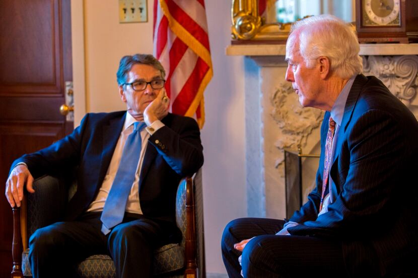 Former Gov. Rick Perry met with Sen. John Cornyn on Wednesday. (Office of Sen. John Cornyn)