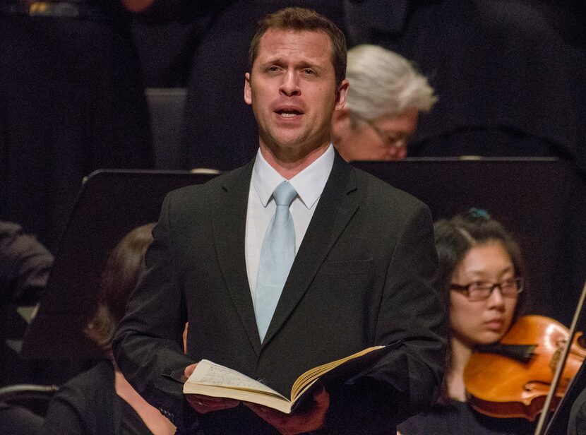 Dann Coakwell sings the part of the Evangelist during The Dallas Bach Society presentation...