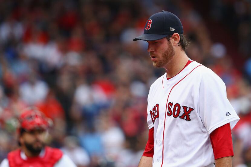 BOSTON, MA - OCTOBER 08:  Doug Fister #38 of the Boston Red Sox reacts in the first inning...