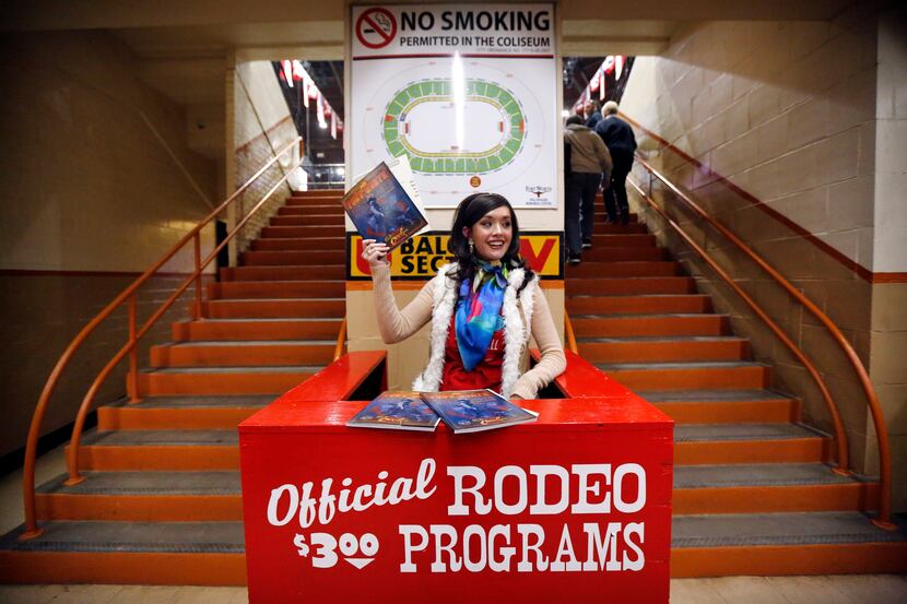 DaNae Lowe and fellow Junior League of Fort Worth members hawk rodeo programs from their red...