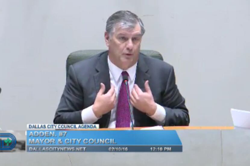 Dallas Mayor Mike Rawlings on Wednesday, explaining his rationale behind the resolution to...