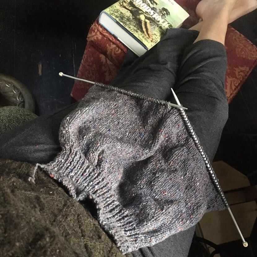 Finishing a sweater that her mother began knitting for her brother helps Lisa Markley work...