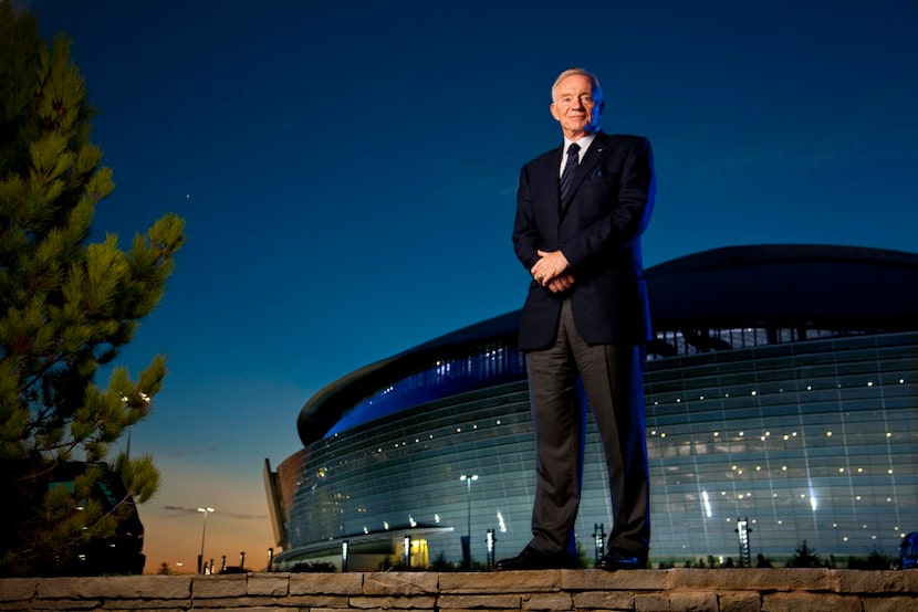 Dallas Cowboys owner Jerry Jones is photographed outside Cowboys Stadium for the Super Bowl...