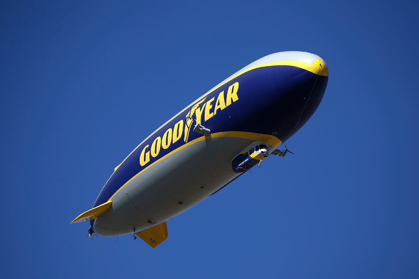 The Goodyear Blimp flies over the Waste Management Phoenix Open PGA Tour golf event during...
