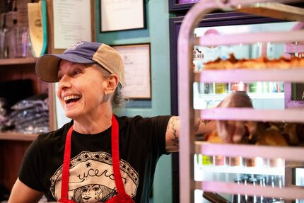 Katherine Clapner, the owner/chef of Dudem Sweet Chocolate, prepares orders during a pop-up...