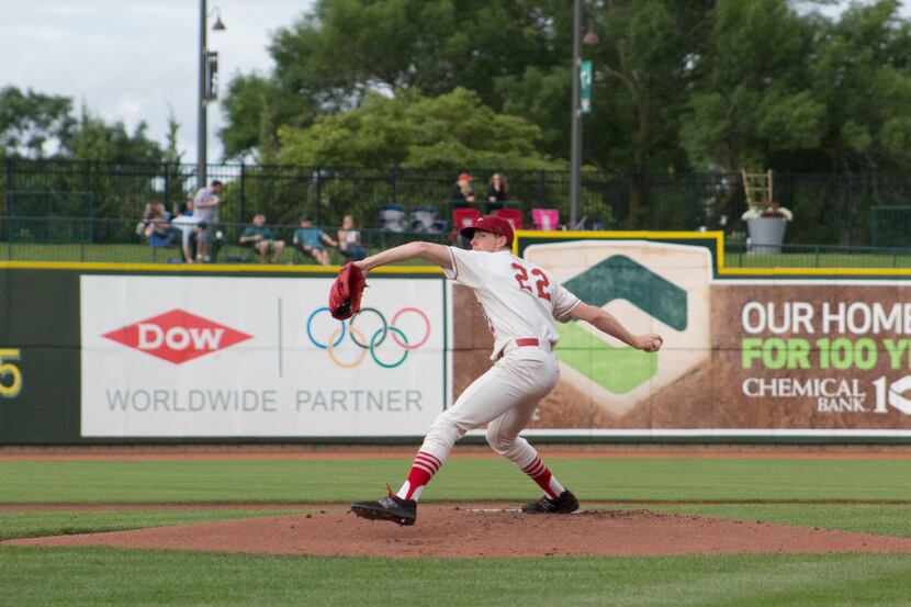 A.J. Alexy winds up to pitch for the Great Lakes Loons. Alexy joined the Rangers' minor...