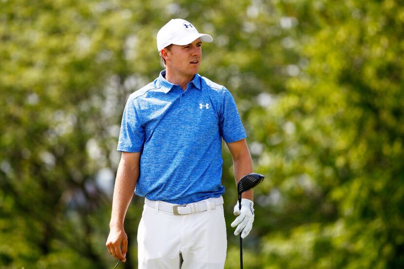 HARTFORD, WI - JUNE 12:  Jordan Spieth of the United States reacts during a practice round...