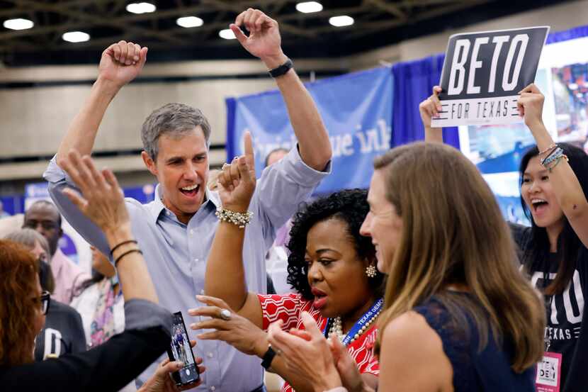 Democratic gubernatorial challenger  Beto O'Rourke and his wife Amy (second from right)...
