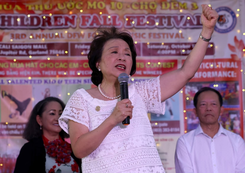 State Rep. Angie Chen Button, R-Richardson, speaks to supporters during the Children Fall...