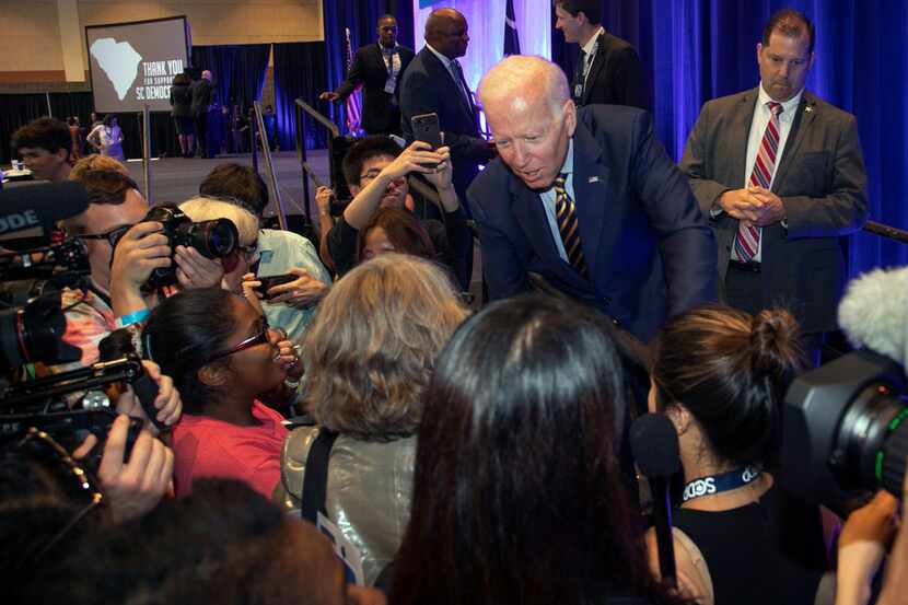 Former Vice President Joe Biden greets supporters during the South Carolina Democratic...