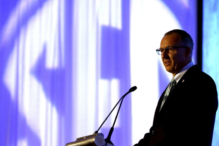 SEC Commissioner Greg Sankey speaks during the Southeastern Conference NCAA college football...