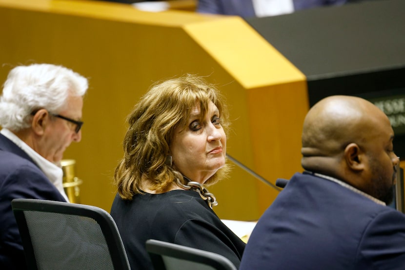 Fair Park First board chair Veletta Forsythe Lill looks back during a council meeting at...