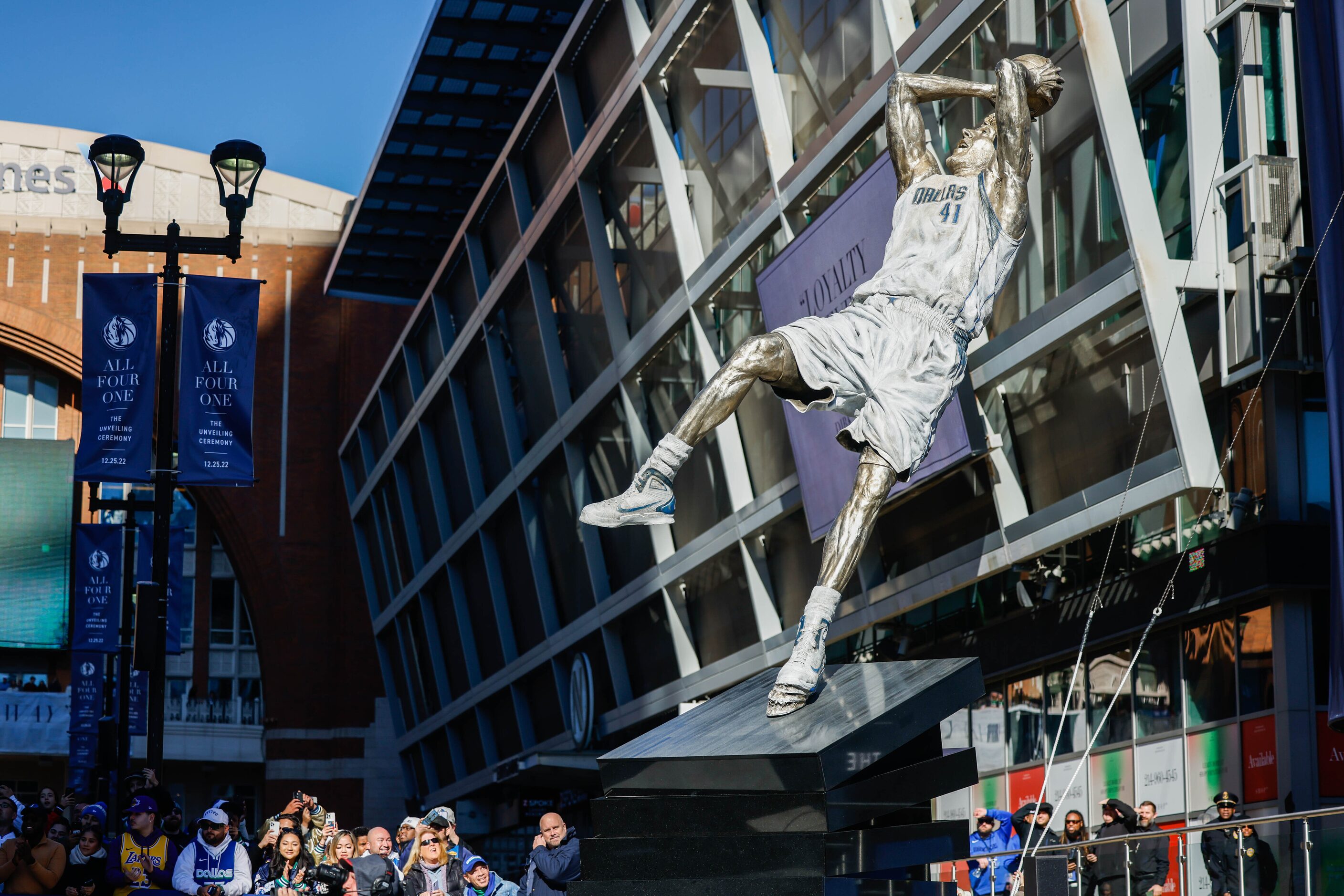 Dirk Nowitzki statue unveiled during a Christmas Day ceremony at American Airlines Center...