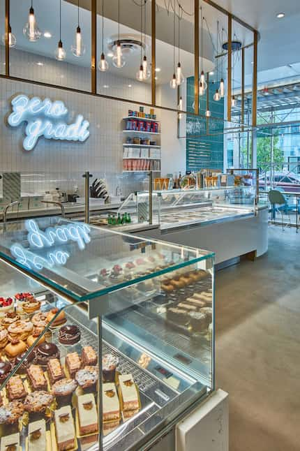 Zero Gradi dessert bars serve gelato and an array of colorful pastries.