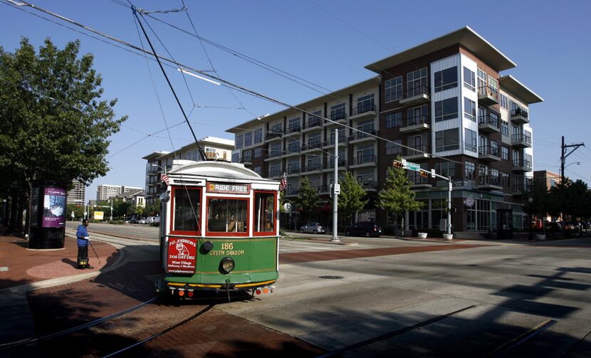 The M-Line Trolley turns West on Blackburn Street in Uptown.