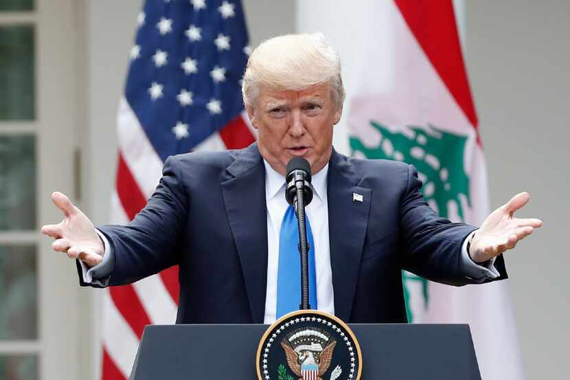 President Donald Trump spoke during a joint news conference with Lebanese Prime Minister...