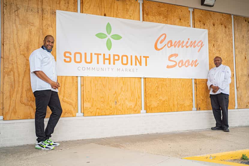 Cornerstone Church Pastor Chris Simmons (right) is opening a small non-profit grocery mart...