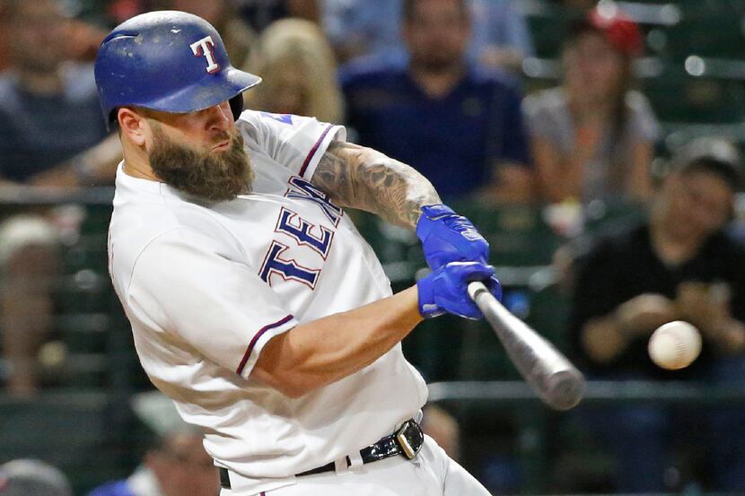 Texas Rangers first baseman Mike Napoli (5) is pictured during the Detroit Tigers vs. the...