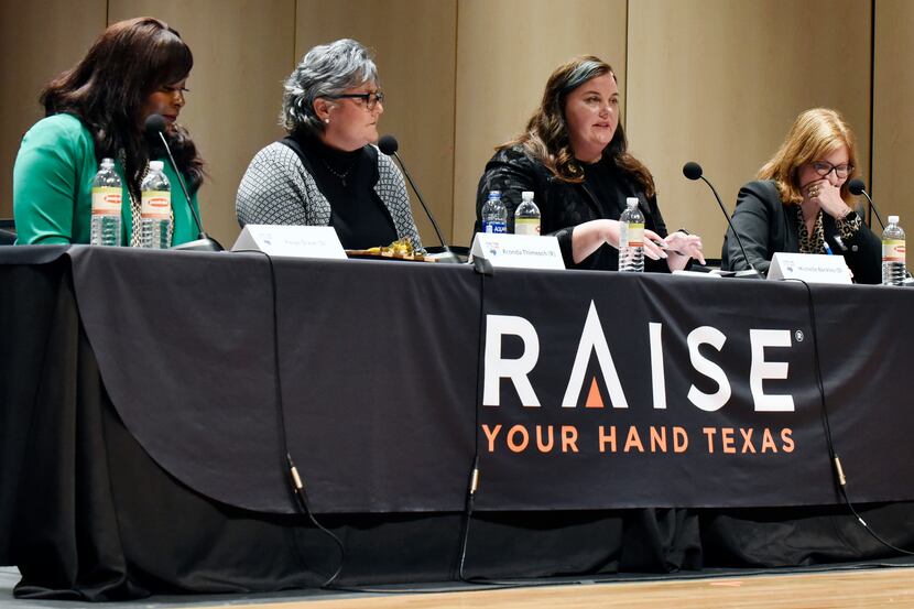 Candidates for the Texas House District 65 speak during a candidate forum hosted by Raise...