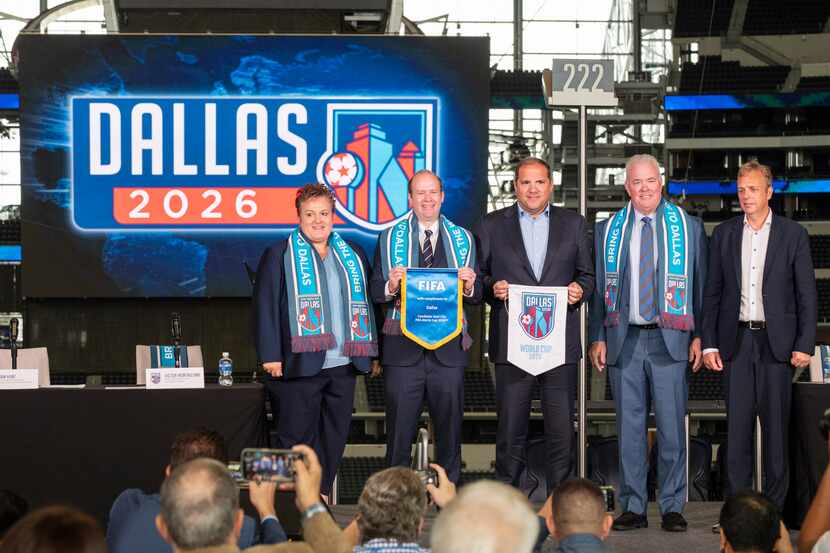 From left, Monica Paul, Dallas Sports Commission Executive Director, Dan Hunt, FC Dallas...