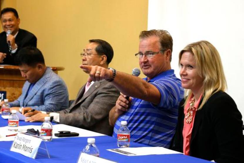 
Jim Sundberg of the Texas Rangers Foundation joined others at a news conference Tuesday to...